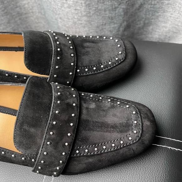 Franco Sarto LANCE Suede Studded Black Loafers Women’s Size 7 EUC Block Heels - Picture 11 of 15